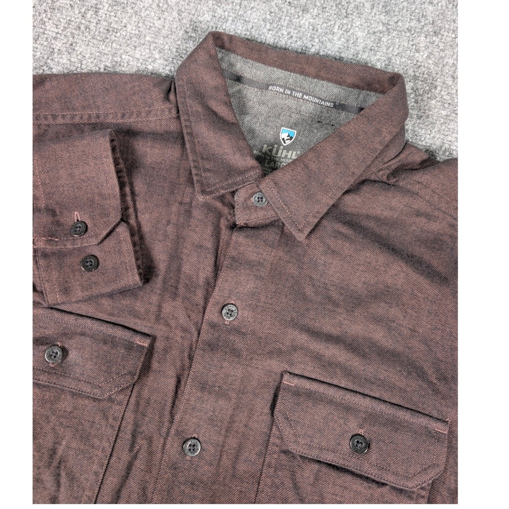 Kuhl Dillingr Flannel Shirt Mens L Brown Long Sleeve Cotton Tencel‎ Blend 7186